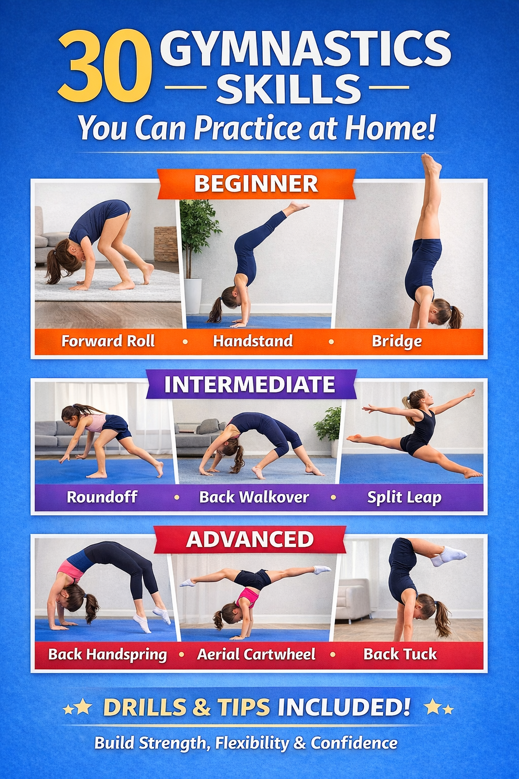 30 Gymnastics Skills You Can Learn at Home (Beginner → Advanced Guide)